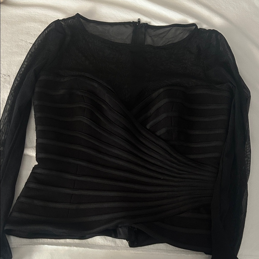 JS Collections Elegant Black Pleated Blouse